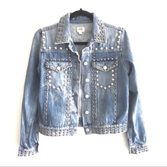 COH Cleo Embellished Studded Button Front Denim Jean Jacket Blue S - Picture 6 of 14